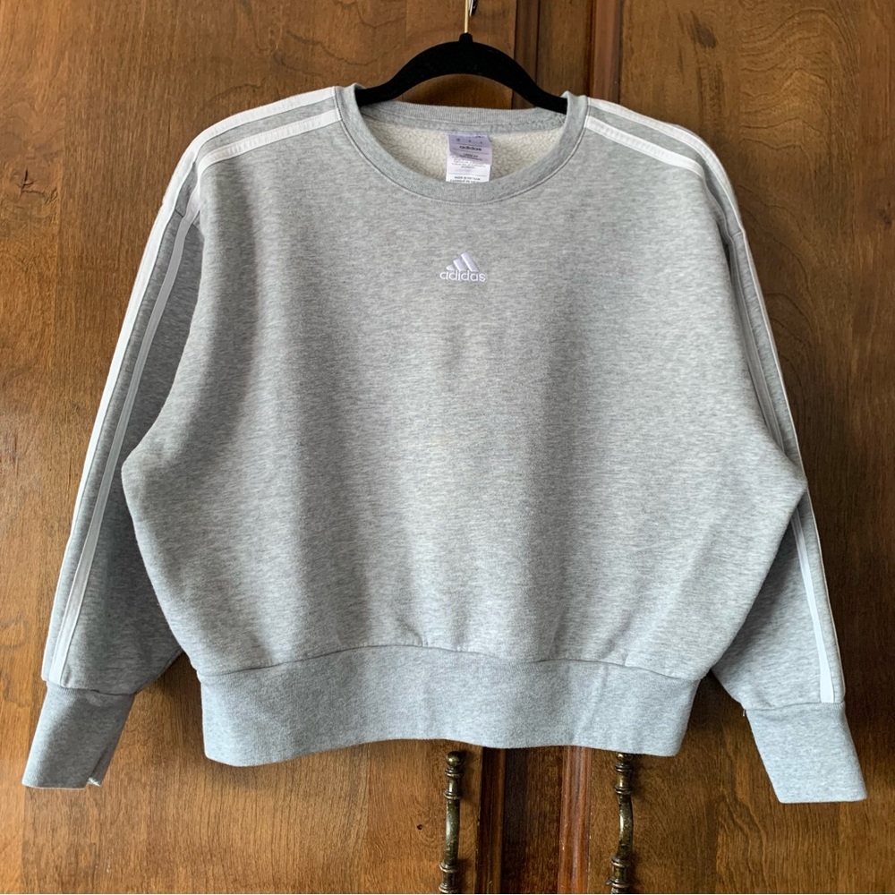 adidas Light Gray Crewneck Sweatshirt with White 3-Stripes
